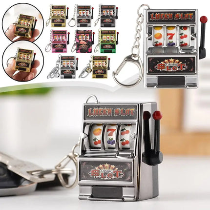 Creative Playable Mini Fruit Machine Keychain Lottery Machine Game Keychain Pendant Simulation Toy Key Gift Accessories