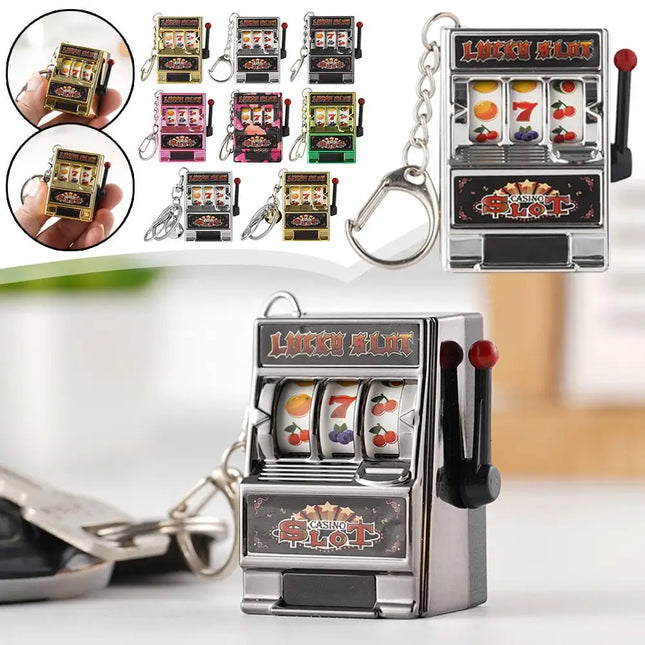 Creative Playable Mini Fruit Machine Keychain Lottery Machine Game Keychain Pendant Simulation Toy Key Gift Accessories