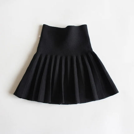 1pc Girls' Knit Skirt, Baby Autumn Winter Princess Pleated Skirts, Children's Student High Waist Mini Tutu Skirts, Kids Solid Dress