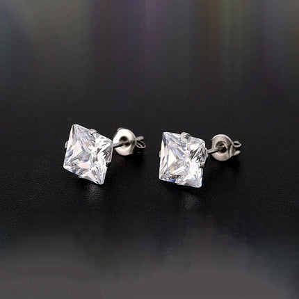 Classic Stainless Steel Square Crystal Zirconia Studs Earrings For Women/Men 4 Prong Tragus Cartilage Earring Trend Jewelry 2023