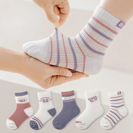 5 Pairs 1 To 12 Years Children's Socks 2025 Spring Summer Baby Boys Girls Cotton Mesh Breathable Thin Soft Cute Socks Kids Socks