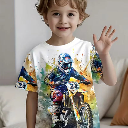 Motorcycle Rider Boys T-Shirt 3D Printed T-Shirt for Boy 2-10Y Short Sleeve Tee Top Baby Child Summer Trendy Street Children Top