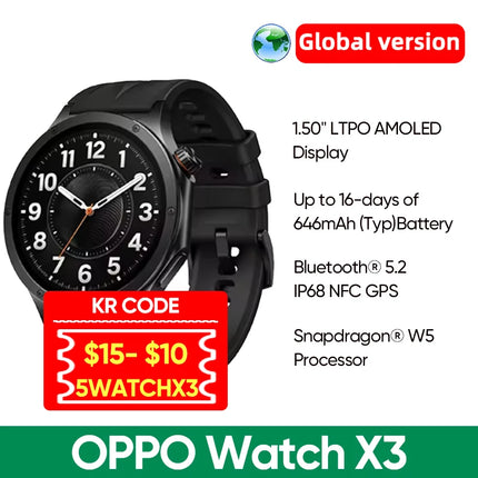 Global Version OPPO Watch X3 Smart Watch Ultra-Light Titanium Alloy Case 1.50" LTPO AMOLED Display 16-day Battery Life NFC IP68