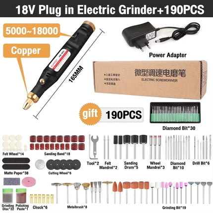 KUAIQU Electric Drill Grinder 5-Speed Adjustable Engraving Pen Cutting Polishing Drilling Rotary Tool With Dremel Accessories