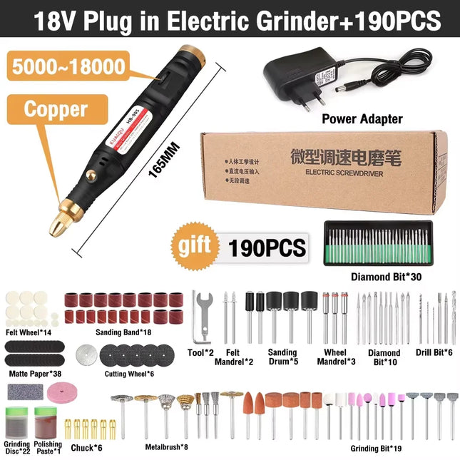 KUAIQU Electric Drill Grinder 5-Speed Adjustable Engraving Pen Cutting Polishing Drilling Rotary Tool With Dremel Accessories