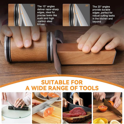 Rolling Knife Sharpener Double Sided Diamond Sharpening Stone 15/20° Degree Magnetic Angle Roller Sharpening for Kitchen Knives