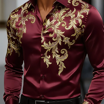 New men's 3D clover printed long sleeved shirt with high-quality pattern casual long sleeved collar top