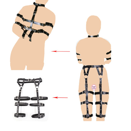 PU Leather Legs Arm Binder Behind Body Harness Cuffs Collar Gothic BDSM Sexy Women Punk Bondage Restraint Straps Adult Sex Toys