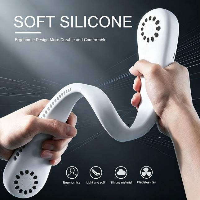 Hands-Free Neck Fan, Portable USB Rechargeable Bladeless Cooling Fan, Quiet Wearable Fan for Summer Travel, 3-Speed Mini, Long-Endurance