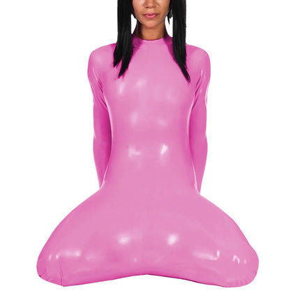 Fetish Long Sleeve Glossy PVC Bondage Bodysuit Mock Neck Wetlook Vinyl Leather Bodycon Romper for Cosplay Outfits Exotic Teddies