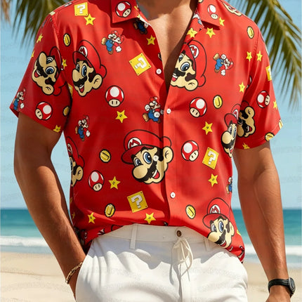 New Summer Anime Gengar Pattern Button Hawaiian Shirt Sports Dry Quickly Men's Women's Short Sleeve Beach Shirt