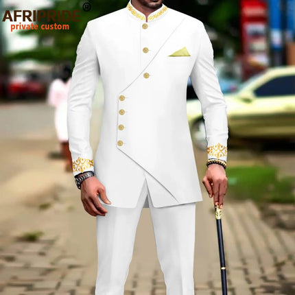 African Suits for Men Slim Fit Embroidery Full Sleeve Double Breasted Blazer and Pants Set Formal Business Dress Suit A2316051