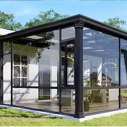 Modern Waterproof Outdoor Aluminum Sunroom With Double Layer Tempered Glass Sloped Roof Suitable For Hotel Villa Garden PatioUse