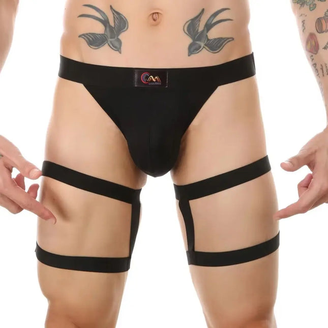Men Sexy Lingerie T-back Bulge Pouch Briefs Leg Ring Underpants Hollow-out Jockstrap With Metal Ring Sexy Thong G String