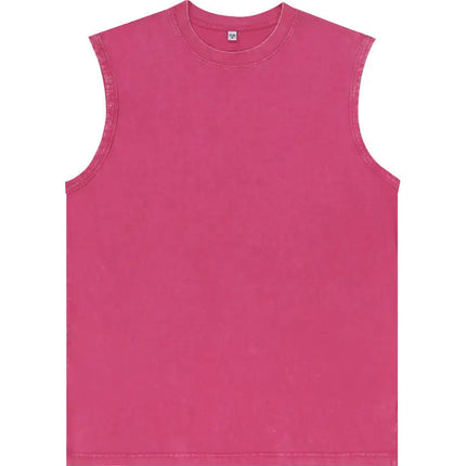 230g Pure Cotton European and American High Street Retro Washed Distressed Sleeveless Vest Men's Casual Loose Shoulder T-shirt