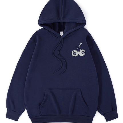Black Cherry Women Hoodie Lucky Number 8 Hooded Cartoons fur-liner Woman Hoodies S-XXL Pullover Clothing