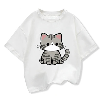 Original Design Summer Children Clothing Kids Short Sleeve t shirts Cute Litle Cat Graphic Boys Girls Casual Loose Tee Tops