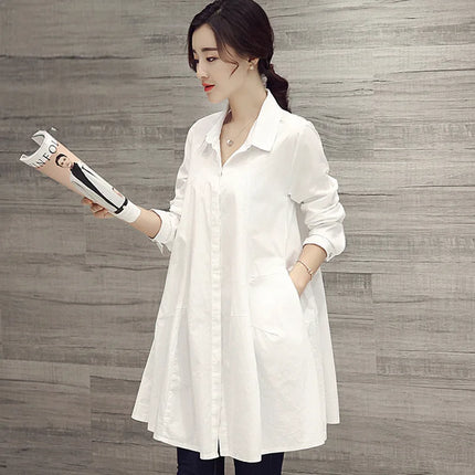White Shirt Layering Loose Bum Covering Long Sleeve Thin Womens Plus Size Casual Top Oversized Tunic medium length Dames Blouse