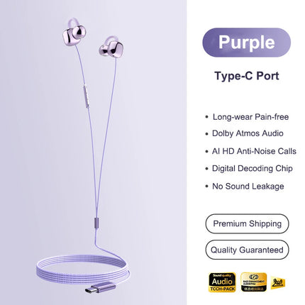 Lenovo 3.5mm/Type-C Clip-On Wired Earphones Bone Conduction HiFi Sound Ultra Light Noise Cancelling Mic For Gaming Work Travel