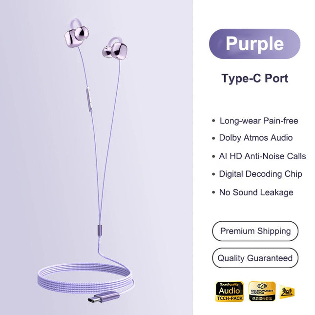 Lenovo 3.5mm/Type-C Clip-On Wired Earphones Bone Conduction HiFi Sound Ultra Light Noise Cancelling Mic For Gaming Work Travel