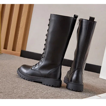 Girls Long Boots Children Knee-High Fashion Motorcycle Boots Rubber Soft Platform for Princess Kids High Boots Classic Winter