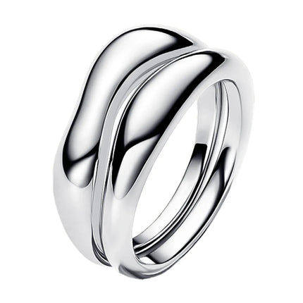 Fashionable 925 Sterling Silver Tri-Color Connected Heart, Interwoven, Sliding Heart, and Organic Double-Layer Ring - Couple Style Jewelry