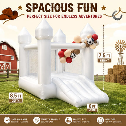 VANCEN Oxford 6FT White Bounce House with Slide Elegant Party Decoration Easy Setup Bouncy castle Structure for kids Birthdays And Events