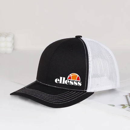 Breathable Mesh Trucker Hat with Ellessss Print, Adjustable Snapback Baseball Cap, Sun Protection for Hiking & Outdoor Sports