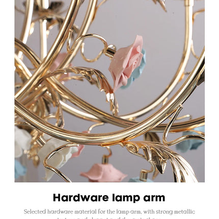 European Floral Design Chandelier Modern Rose Decorative Chandelier Lighting Nordic Living Room Ceramic Flower Chandelier
