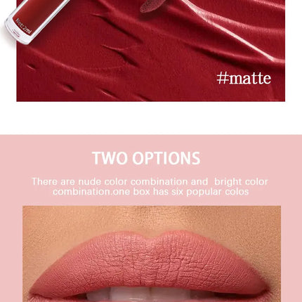 Matte Lip Gloss Set 6 Color Lipstick Smooth And Lasting Display Lip Gloss Waterproof Moisturizing Lipstick Holiday Gift Box Set