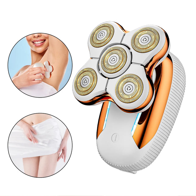 Five-Blade Head Women's Gold Electric Hair Removal Device with Floating USB Rechargeable Portable Wet & Dry Razors