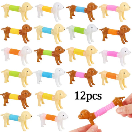 12/24pcs Stretchable Pop Tube Dog Toy Sensory Squeeze Pet Toys Kids Birthday Party Favors Goodie Pinata Filler Classroom Prizes