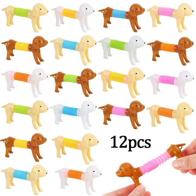 12/24pcs Stretchable Pop Tube Dog Toy Sensory Squeeze Pet Toys Kids Birthday Party Favors Goodie Pinata Filler Classroom Prizes