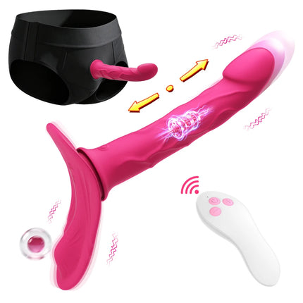 Strap-On Vibrating Dildo Adjustable Harness Vibrator with 10 Vibration Modes Wearable Harness Sex Toy for Female Couple Lesbians