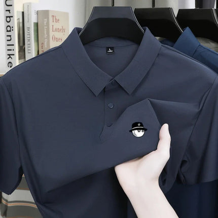 Summer Ice Silk Short Sleeve Men's Golf Brand new Polo Shirt Fashion Printed Top Comfortable Breathable Casual Business T-shirt