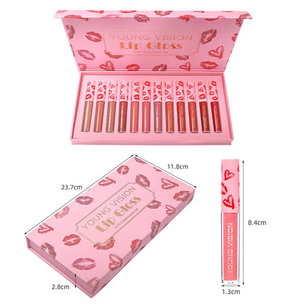 10pcs/set Nude Lip Gloss Matte Velvet Lipstick Waterproof Long-lasting Liquid Lipstick Women Moist Lip Tint