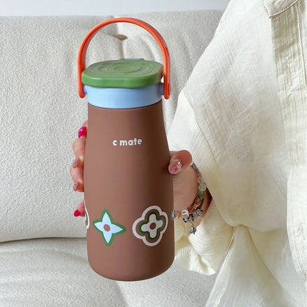 600ML Ceramic Inner Insualted Water Bottle Vaccum Thermos Bottle With Tea Infuser And Straw Portable Outdoor Thermal Tumbler