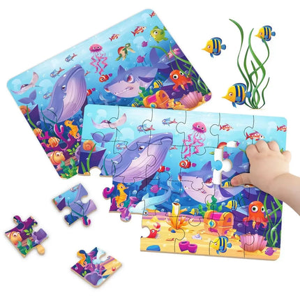 Kids Cartoon Animal Jigsaw Puzzles Montessori Educational Toys Parent-Child Theme Game Paper Educational Gift for Children