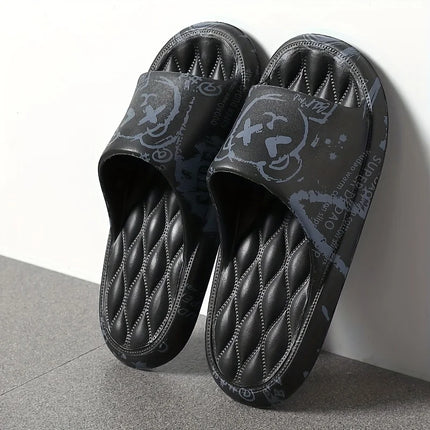 Plus Size 48-49 Graffiti Men Slippers Sole EVA Indoor Open Toe Flip Flops Beach Slides Flat Sandals Printing Cartoon Slides