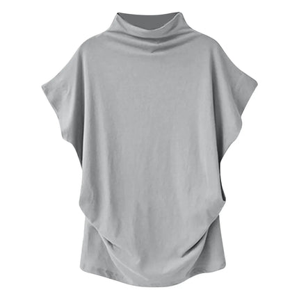 Women's New Trendy Fashion Solid Color Soft Turtleneck Top High-End Basic Daily Commute Thin Short-Sleeve Pleated Clothing