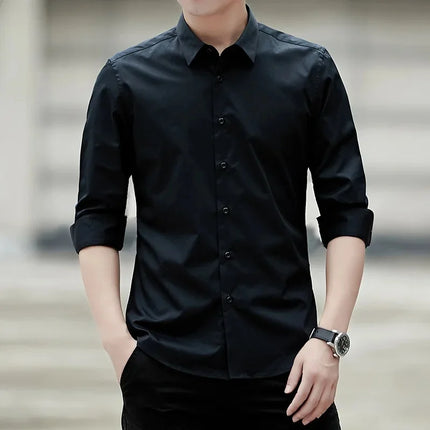 Spring New Men's Classic White Shirt Long Sleeve Plus Size Business Casual Shirt Work Korean Style Slims Smooths Your Silhouette