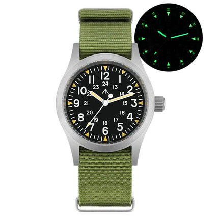 Militado Ml05 Vintage Field Watch VH31 Sweep Second Quartz Movement Sapphire Crystal High Clear AR Coating Luminous 38Mm Watches