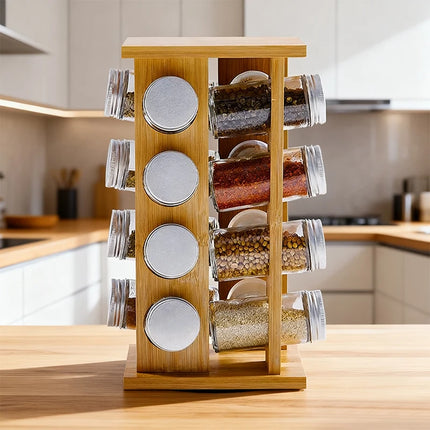 wooden kitchen condiment rack rotatable fragrance finishing rack multi-layer seasoning bottle storage rack