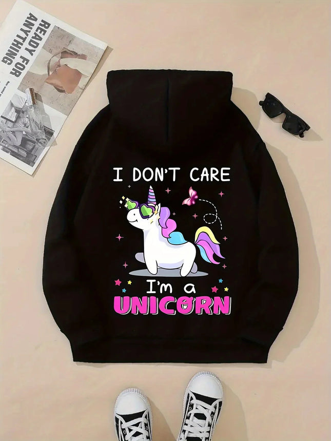 Creative Unicorn Graphic Kangaroo Pocket Hoodie Casual Long Sleeved Hooded Sweatshirt Fashionable Women's Versatile Sweatshirt