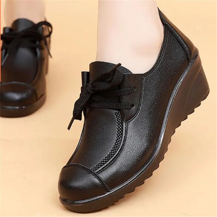 Classic Genuine Leather Women Shoes Round Toe Casual Comfortable Women's Wedge Shoes Spring Autumn Fashion Mother Shoes 10models