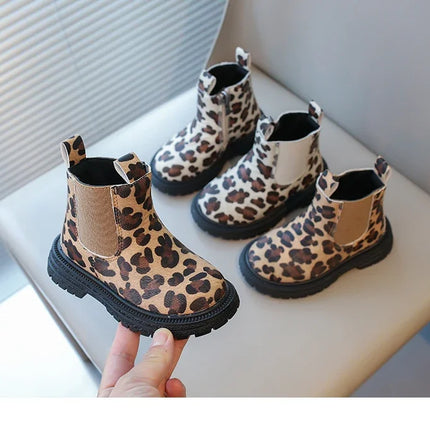 Kids Boots Leopard Prints Classic Little Boys Ankle Boots Side Zipper Fashion Classic Unisex Girls Rubber Boots Breathable Warm