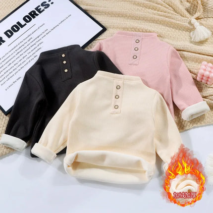 2025 New Kids Fleece Shirt Winter Warm Tops Boys Girls Fashion Casual Crewneck Tee Baby Thermal Clothes Trendy Outfit