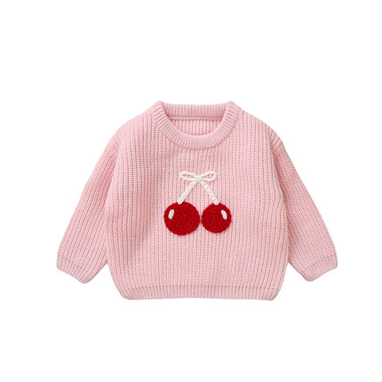 Baby Sweaters Knit Cute Cherry Pattern Newborn Infant Girls Crew Neck Long Sleeve Pullovers Knitwear 1-3Y Toddler Jumper Clothes