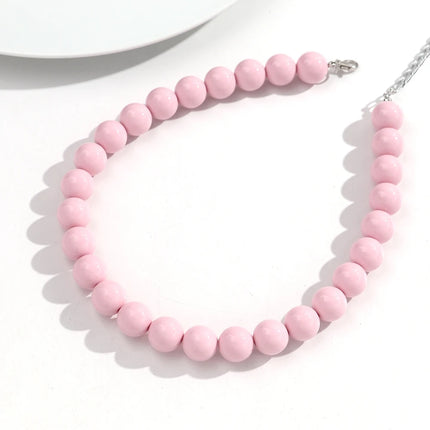 Boho Colorful Acrylic Big Ball Bead Chain Necklace Trendy Handmade Round Choker Necklaces for Women Man Statement Jewelry Gift