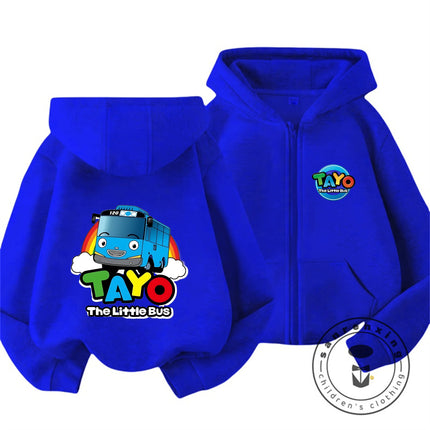 Tayo The Little Bus 2026 Cartoon Zipper Hoodie 3-14Y Boys Girls Autumn Winter Kawaii Street Hot Fashion Outdoor Casual